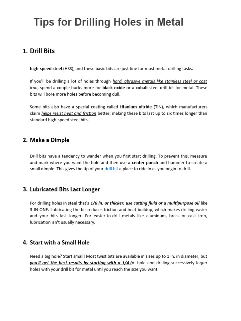 Essential Tips for Metal Drilling | PDF | Drilling | Drill