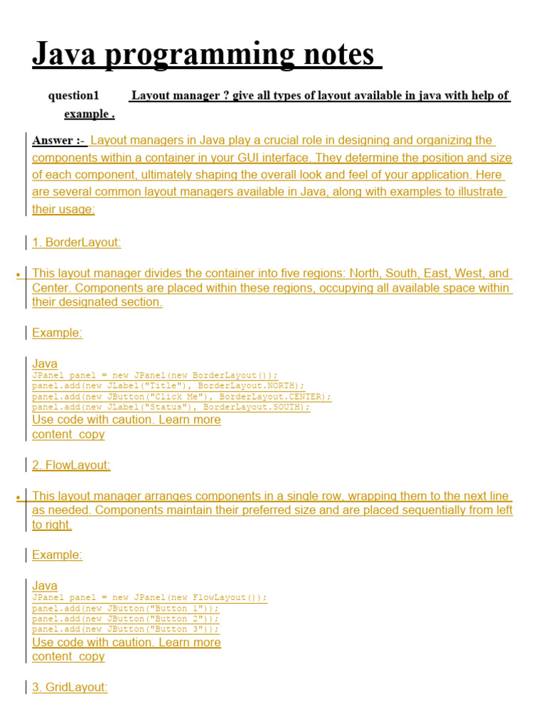 Java Layout Managers Explained | PDF | Inheritance (Object Oriented ...