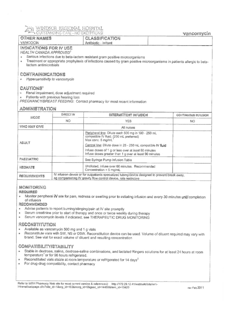 Vancomycin IV Drug Manual | PDF