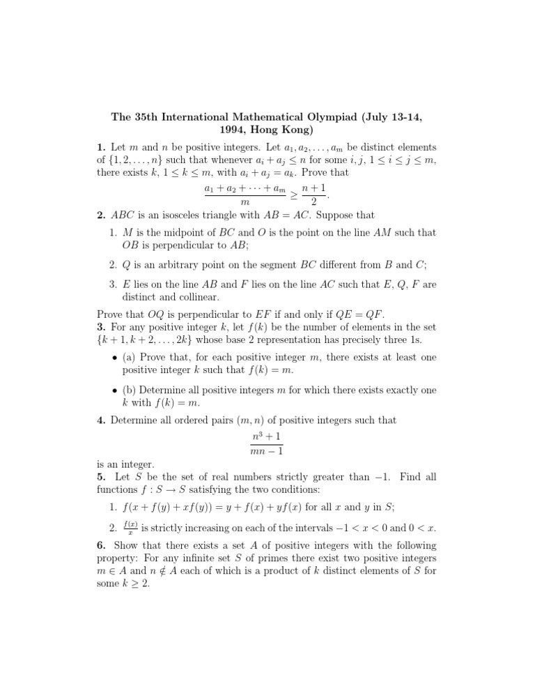 1994 Math Olympiad Problems | PDF | Teaching Methods & Materials | Art