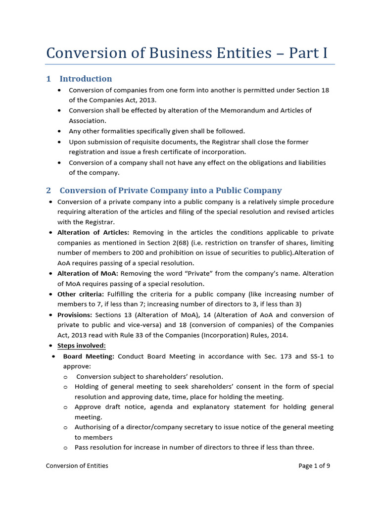 Company Conversion Procedures Overview | PDF | Expense | Articles Of ...