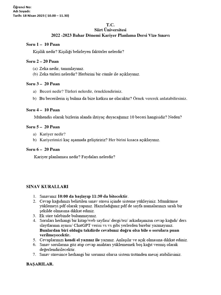 2022 2023 Bahar Donemi Vize Sorulari Pdf