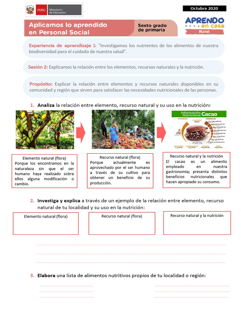 Ficha 2 Sesión 2 Exp 1 Personal Social Sexto Grado - Octubre 2020 | PDF ...