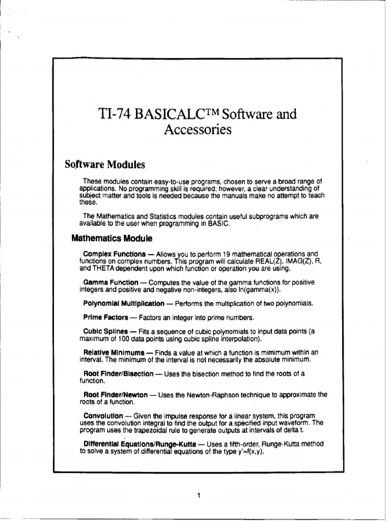 TI-74 Software and Accessories Decriptions | PDF