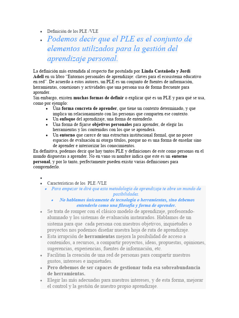 Definición y características del PLE | PDF | Aprendizaje | Modificación ...