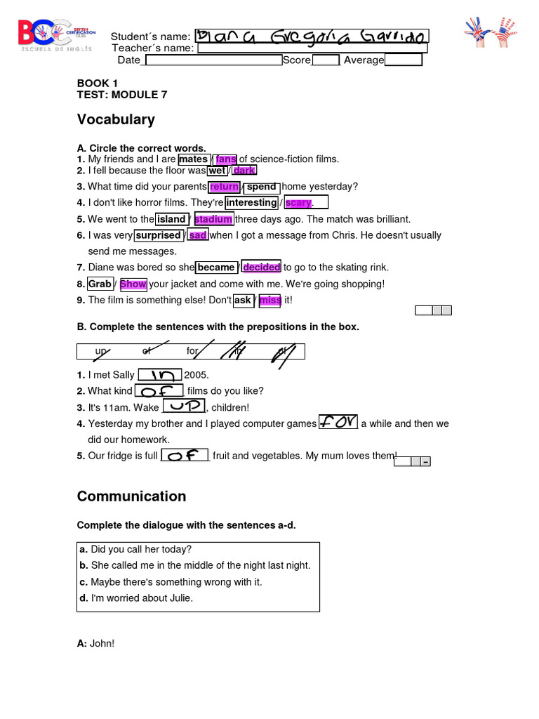 Module 7 Vocabulary and Grammar Test | PDF