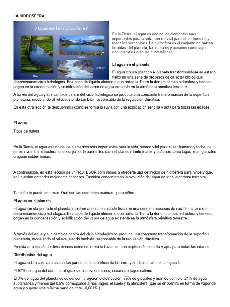 La Hidrosfera y el Ciclo del Agua | PDF | El ciclo del agua | Agua