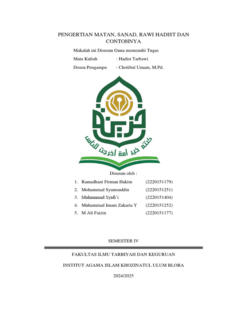 Matan, Sanad, dan Rawi Hadist: Definisi dan Contoh | PDF
