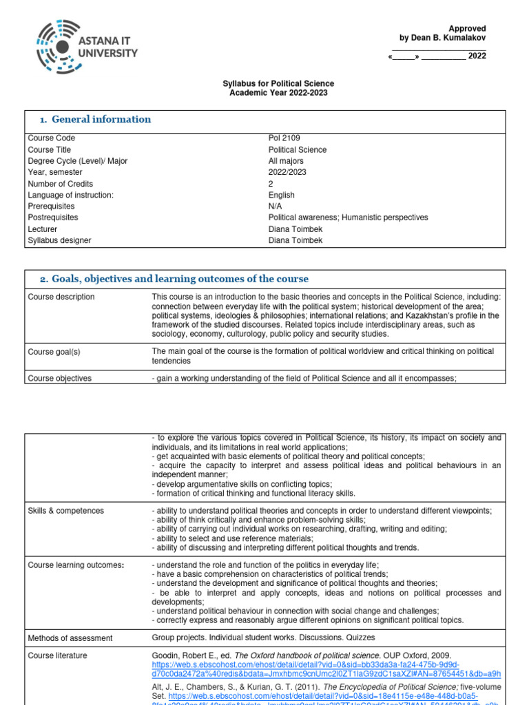 Political Science Syllabus 2022-2023 | PDF | Argument | Academic Integrity