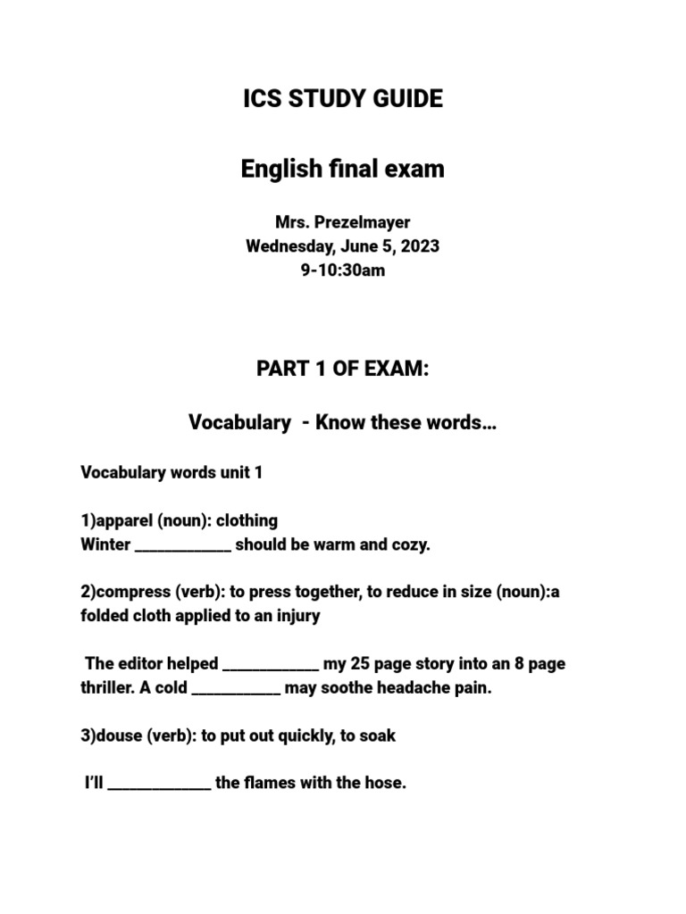 ICS English Final Exam Study Guide | PDF | Question