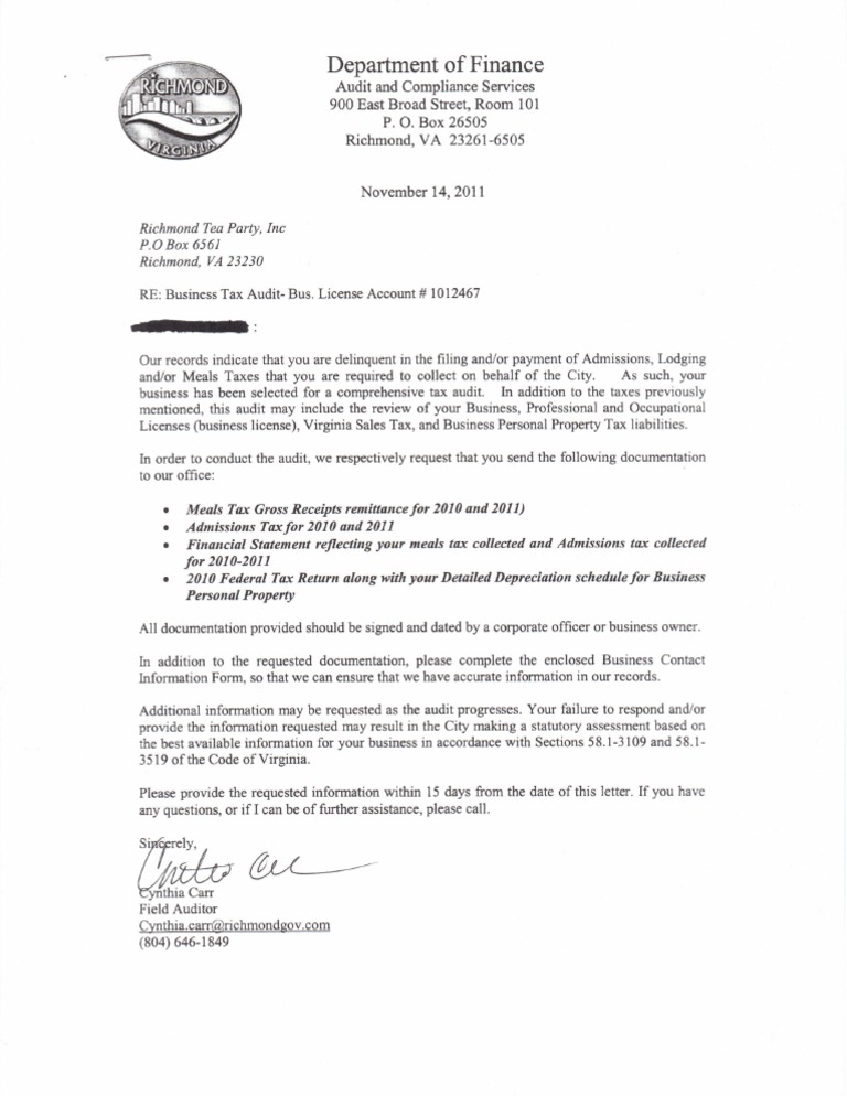 City Audit Letter Notification