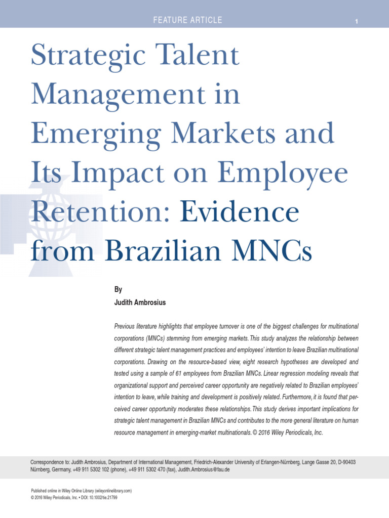 Strategic Talent Management in Emerging Market and Employee Retention ...