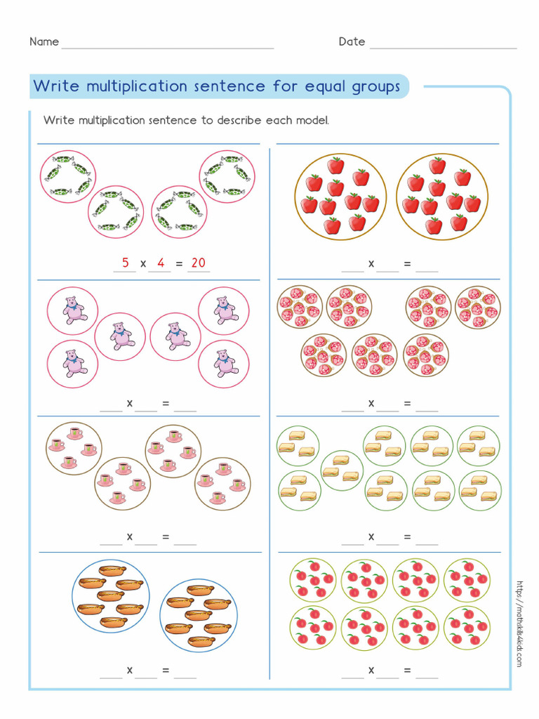 Write Multiplication Sentence For Equal Groups - vb35g | PDF
