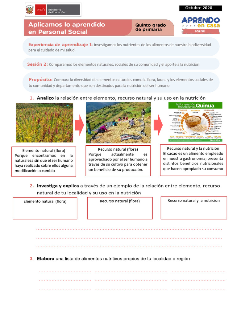 Ficha 2 Sesion 2 Exp 1 Personal Social Quinto Grado Octubre 2020 | PDF ...