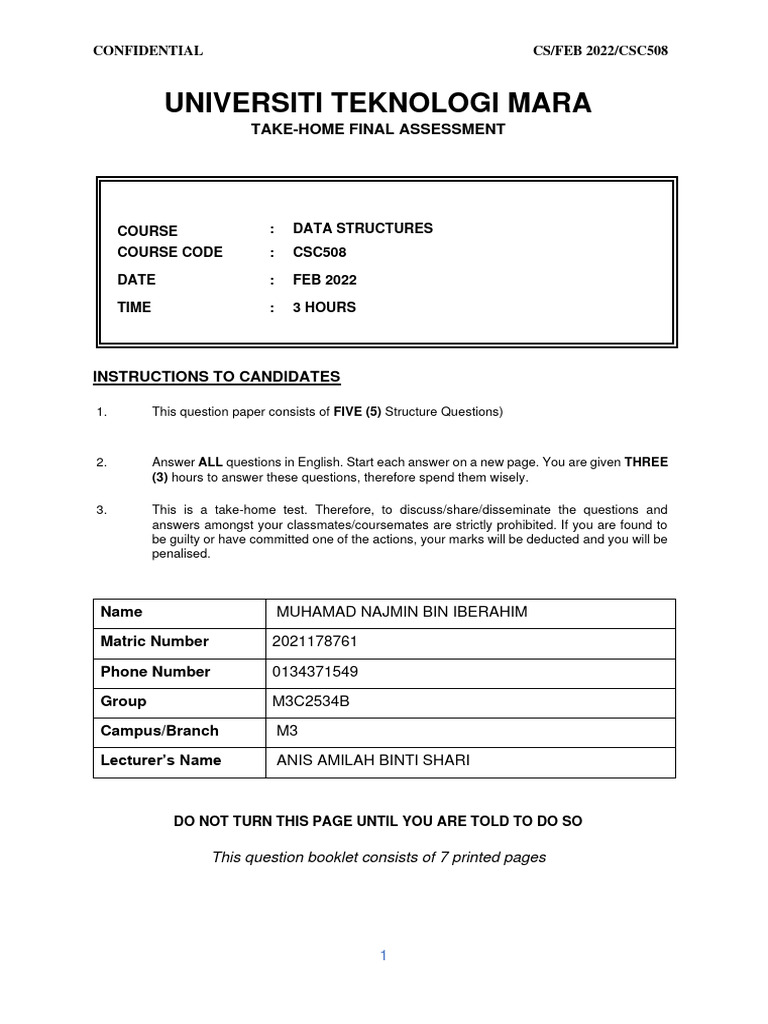 CSC508 Data Structures Final Exam 2022 | PDF | Software Engineering ...