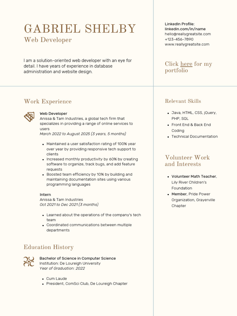 Web Developer CV Tips and Examples | PDF | World Wide Web | Internet & Web