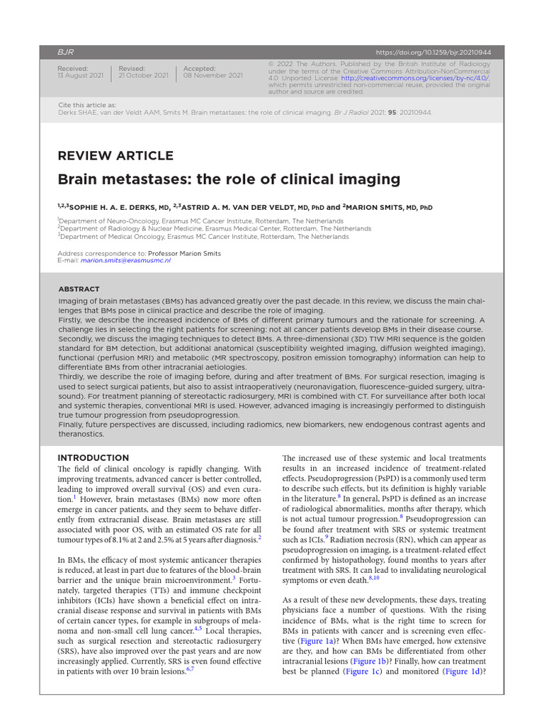 Role of Imaging in Brain Metastases | PDF | Cancer | Medical Imaging