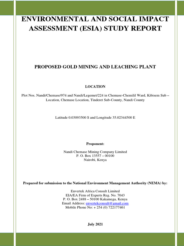 ESIA Report for Gold Mining Plant | PDF | Environmental Impact ...