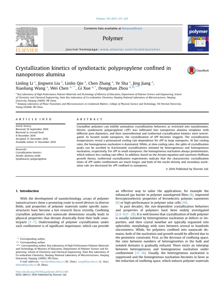 Crystallization Kinetics of Syndiotactic Polypropylene Confined in ...