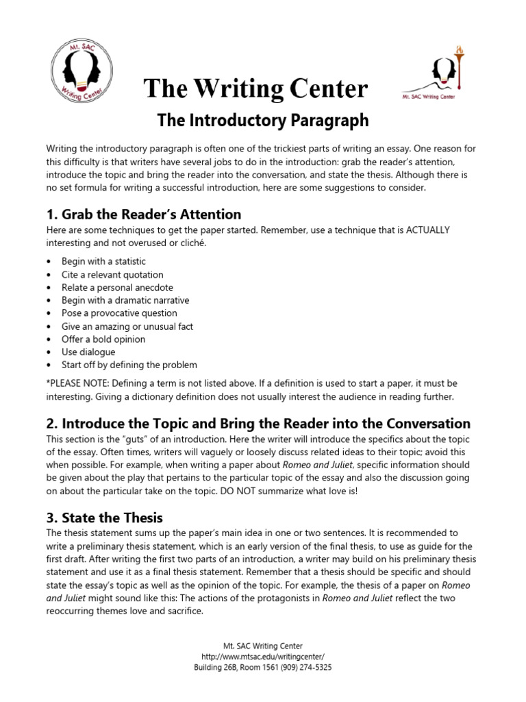 Crafting Effective Introductory Paragraphs | PDF | Essays | Thesis