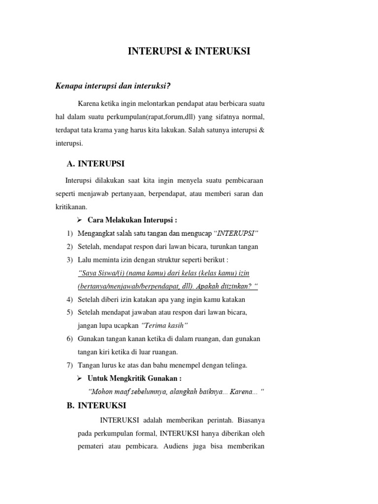 Tata Krama Interupsi & Interuksi | PDF | Seni & Disiplin Bahasa