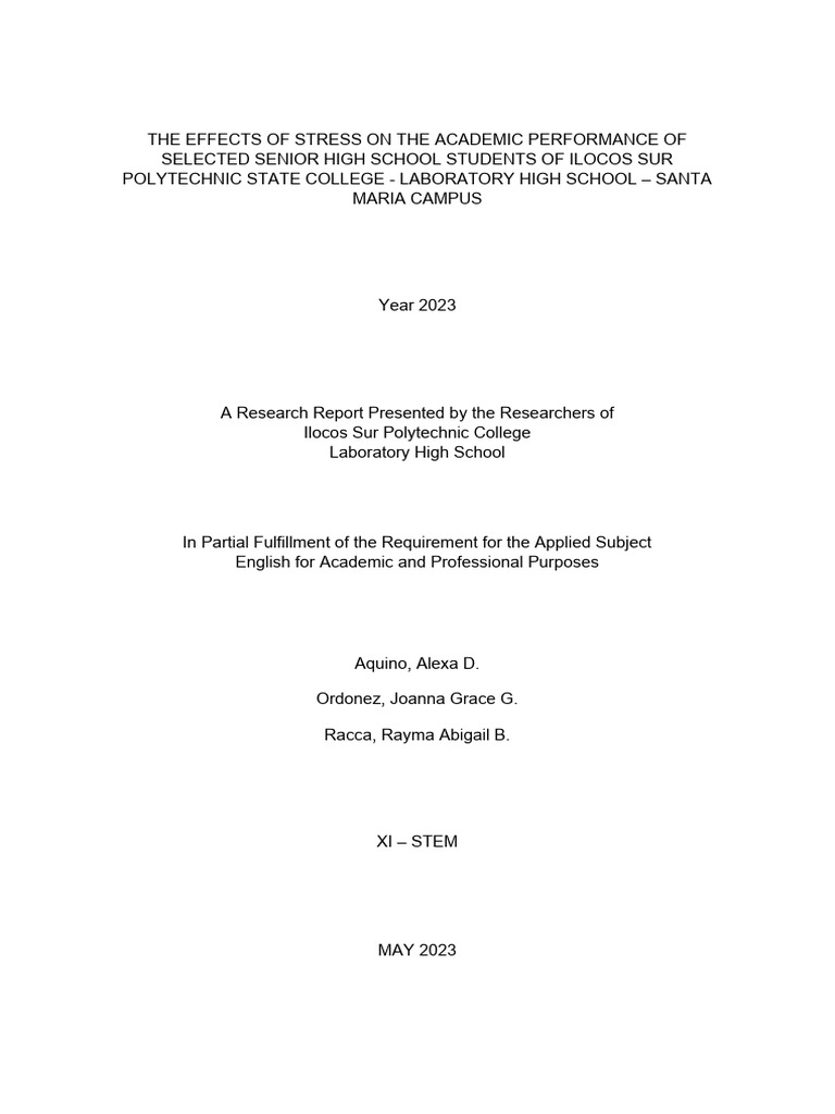 Impact of Stress on Senior High Students | PDF | Stress (Biology ...