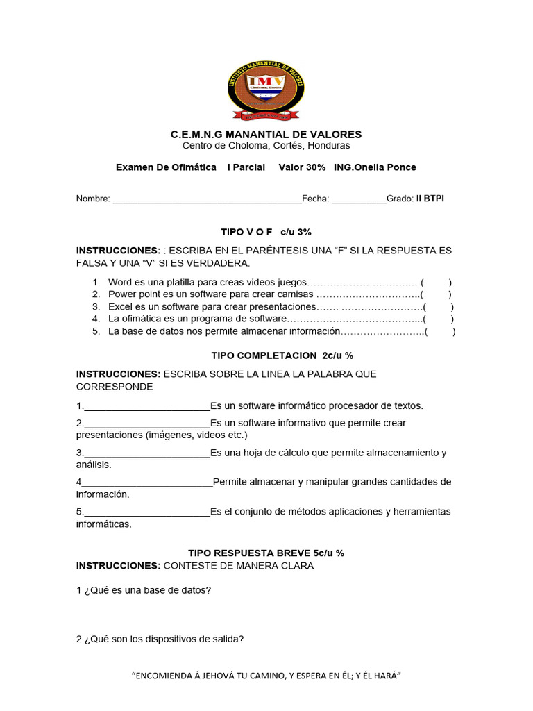 Exámenes Parciales II BTPI - C.E.M.N.G. | PDF | Verbo | Informática