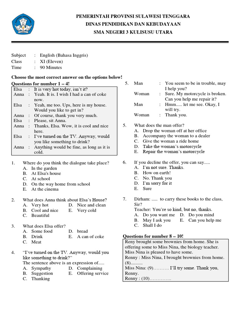 English Dialogue Exercises for Class XI | PDF | Indonesian Cuisine