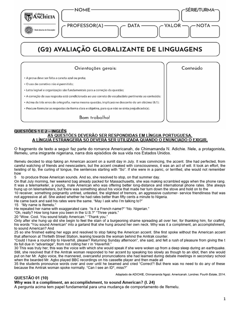 Questões de Inglês e Linguagens: Análise | PDF | Biografia | Realismo ...