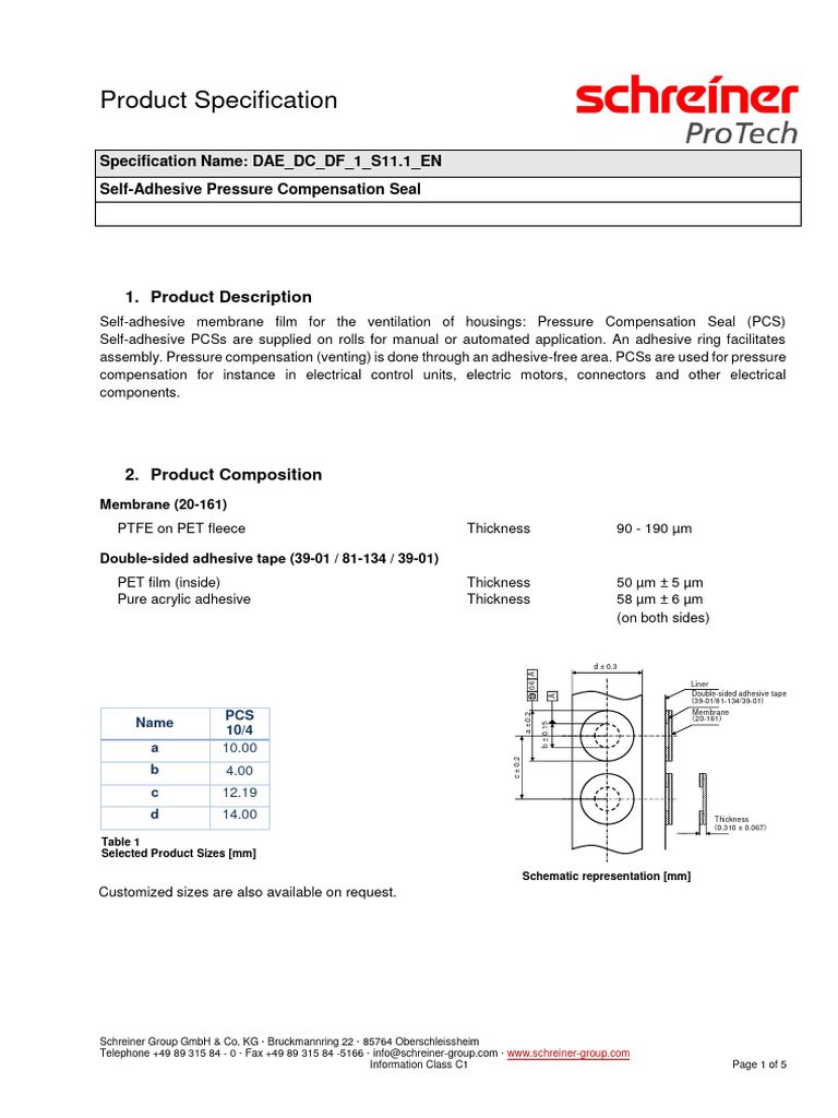 Self-Adhesive Pressure Seal Specs | PDF | Materials