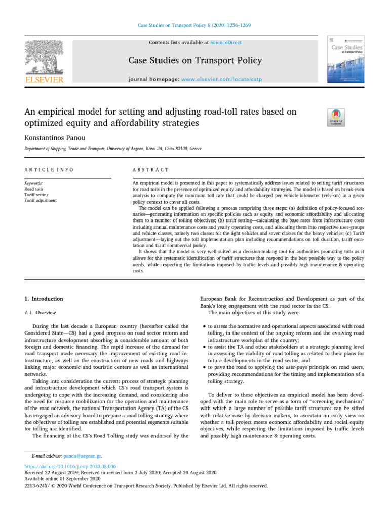 An Empirical Model for Setting and Adjusting Road-Toll Rates | PDF ...