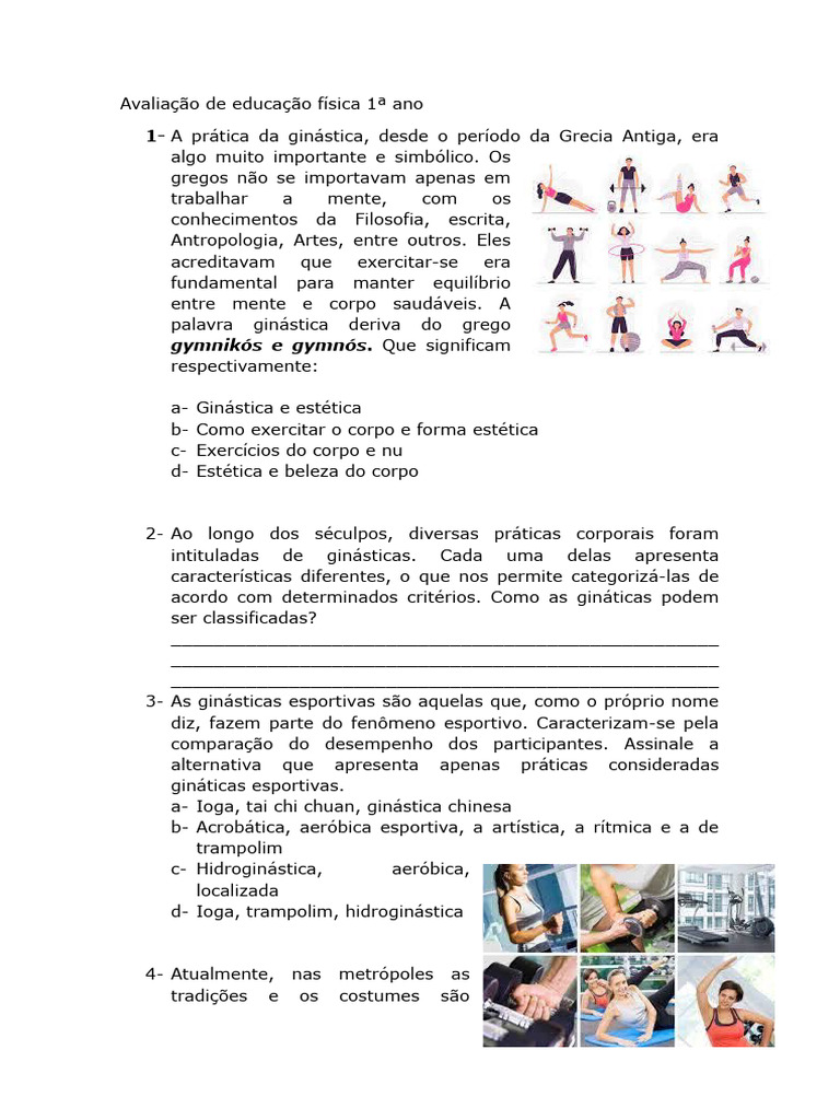 Avaliação de Ginástica 1º Ano | PDF | Ginástica | Dormir