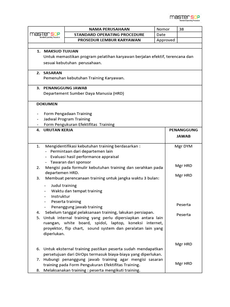 Prosedur Pelatihan Karyawan Pdf