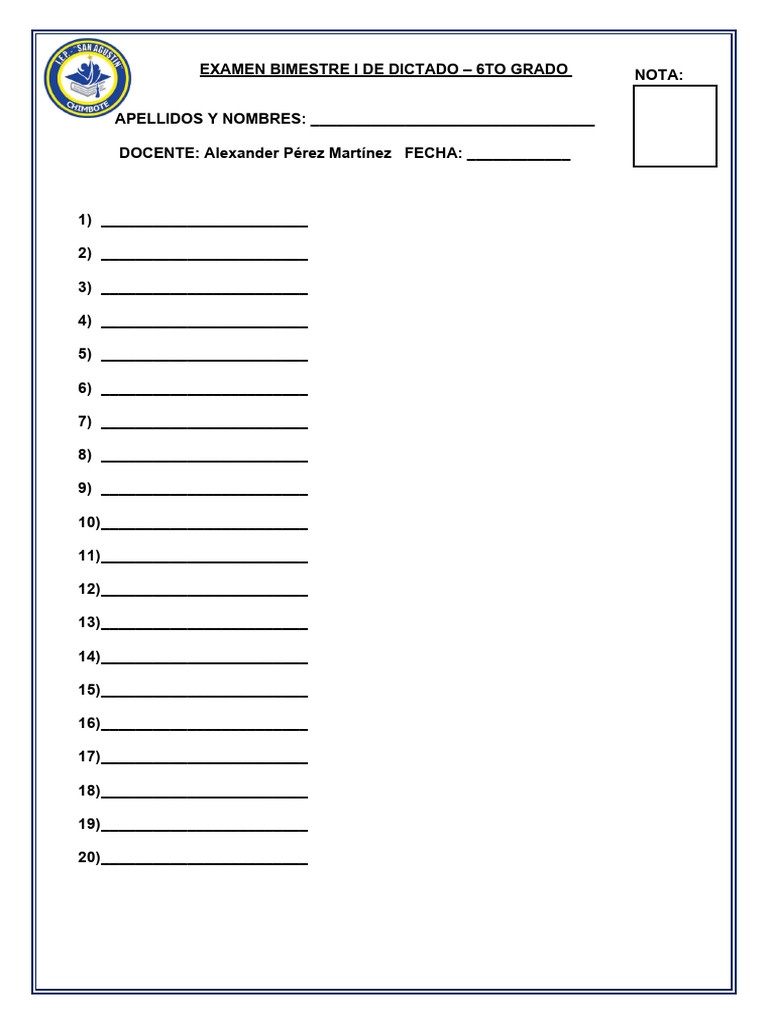 Examen de Dictado 6to Grado Bimestre I | PDF