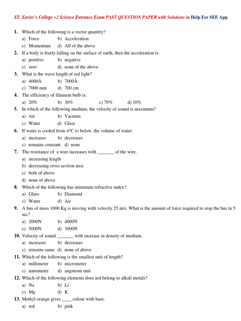 St xaviers college entrance exam past question papers in help for see