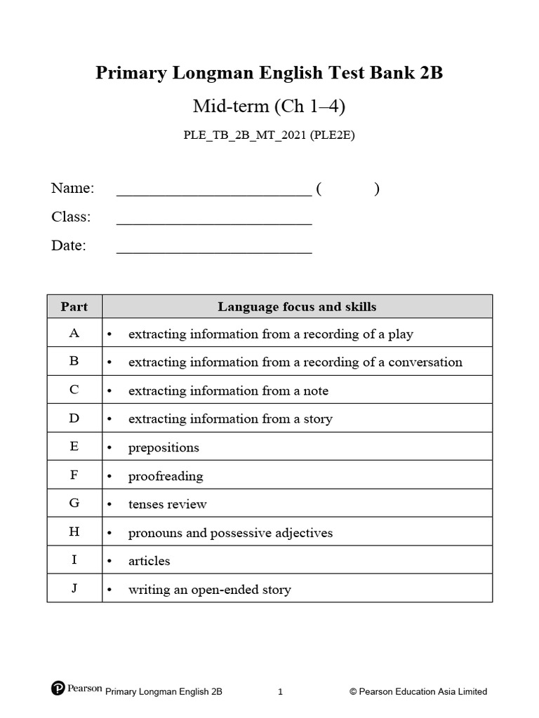 PLE2E Test Bank 2B Mid-term Exam | PDF | Syntax | Linguistics
