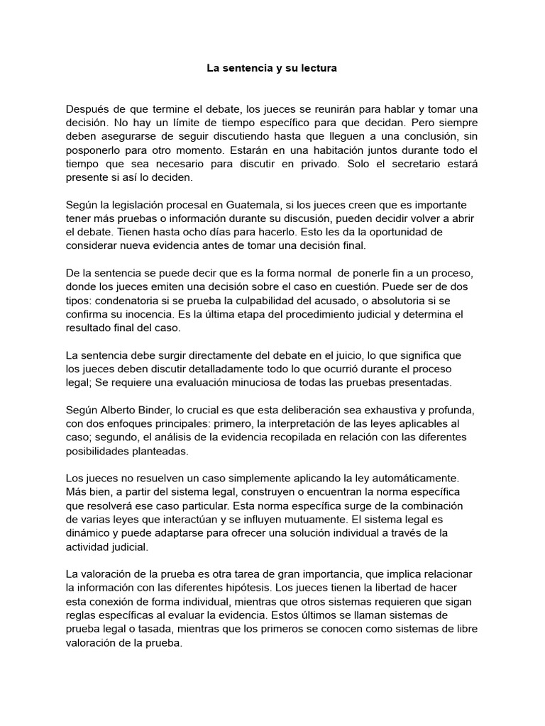 Lectura de Sentencia en Juicio Oral | PDF | Sentencia (ley) | Evidencia ...