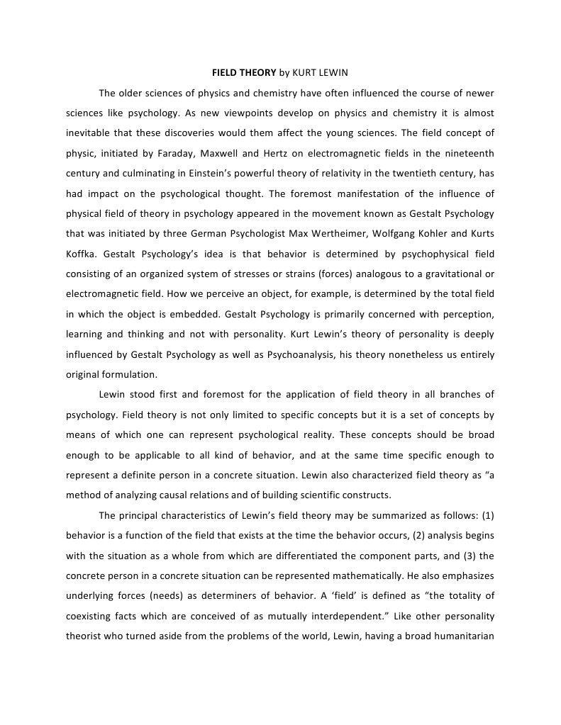 Kurt Lewin's Field Theory Field (Physics) Psychology & Cognitive