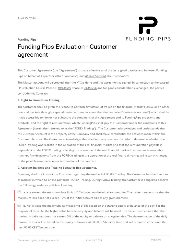funding-pips-evaluation-customer-agreement-pdf-foreign-exchange