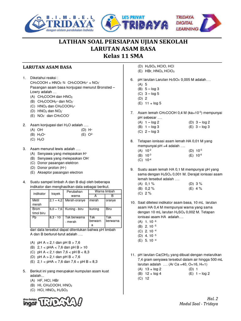 Soal Ujian Asam Basa Kelas 11 | PDF