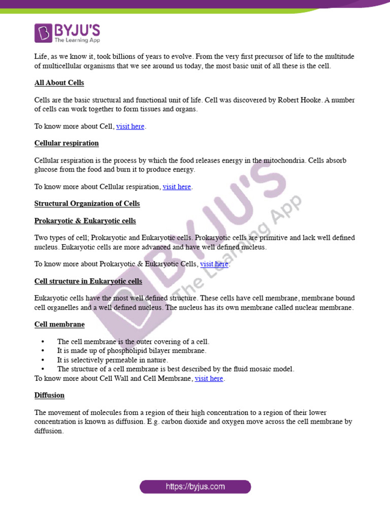 The Fundamental Unit of Life Class 9 Notes Chapter 5 | PDF | Cell ...