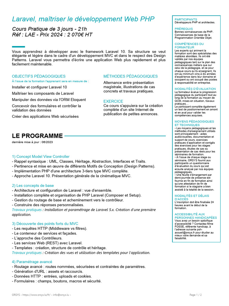 Formation Laravel 10 : Développement Web PHP | PDF | Pédagogie | Modèle ...