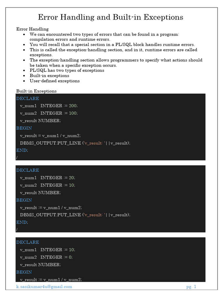 Exception Handling | PDF | Pl/Sql | Computer Programming