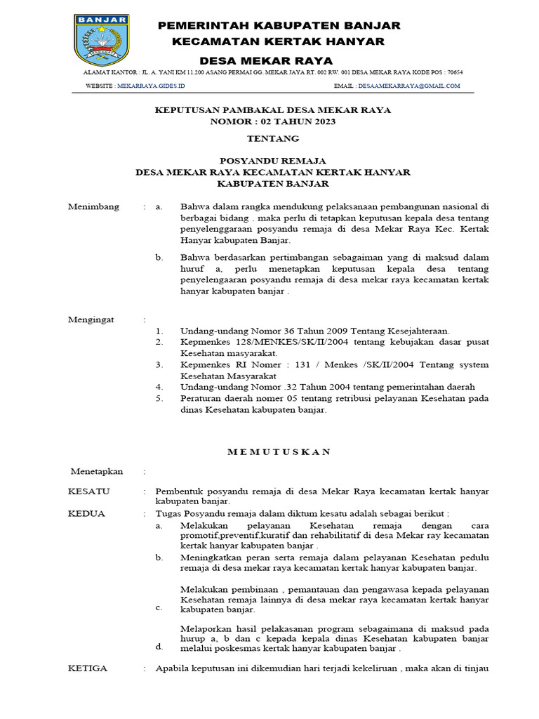 SK Posyandu Remaja Mekar Raya 2023 New | PDF