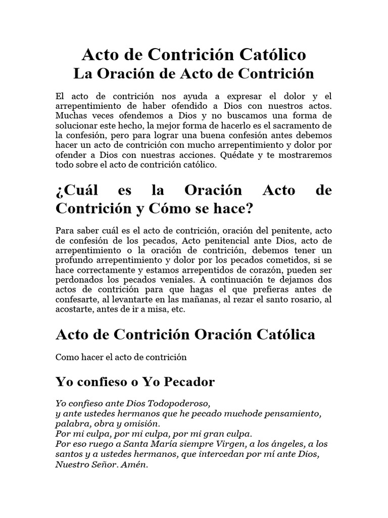 Oraciones del Acto de Contrición Católico | PDF | Oración | Teología ...