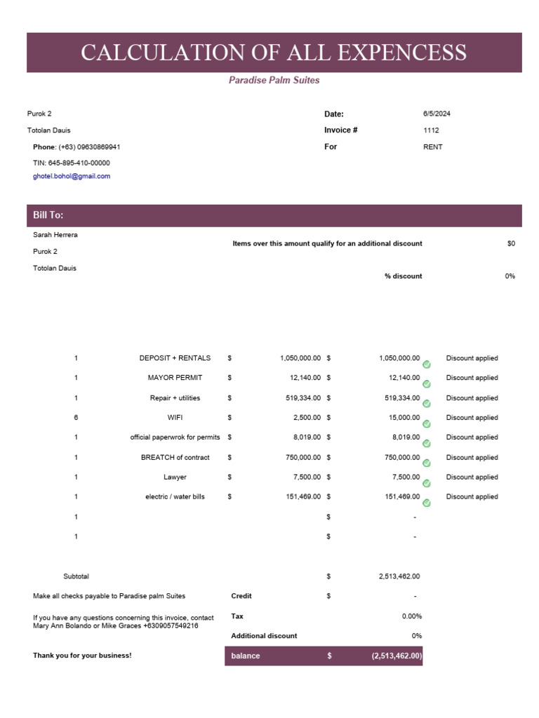 Invoice Paradise Palm Suites - Kopie | PDF | Invoice | Taxes