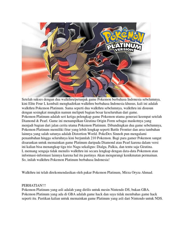 Walkthrough Pokemon Platinum Indonesia | PDF