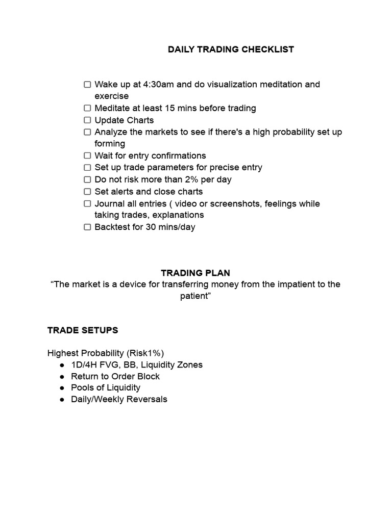 Essential Daily Trading Checklist | PDF | Business | Law
