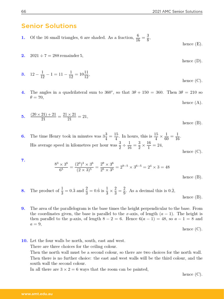 2021 AMC Senior Solutions Overview | PDF | Area | Elementary Mathematics
