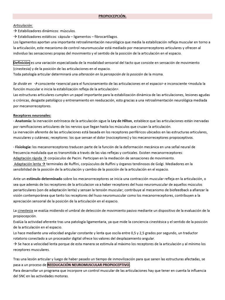Propiocepción y Reeducación Articular | PDF | Articulación | Sistema ...